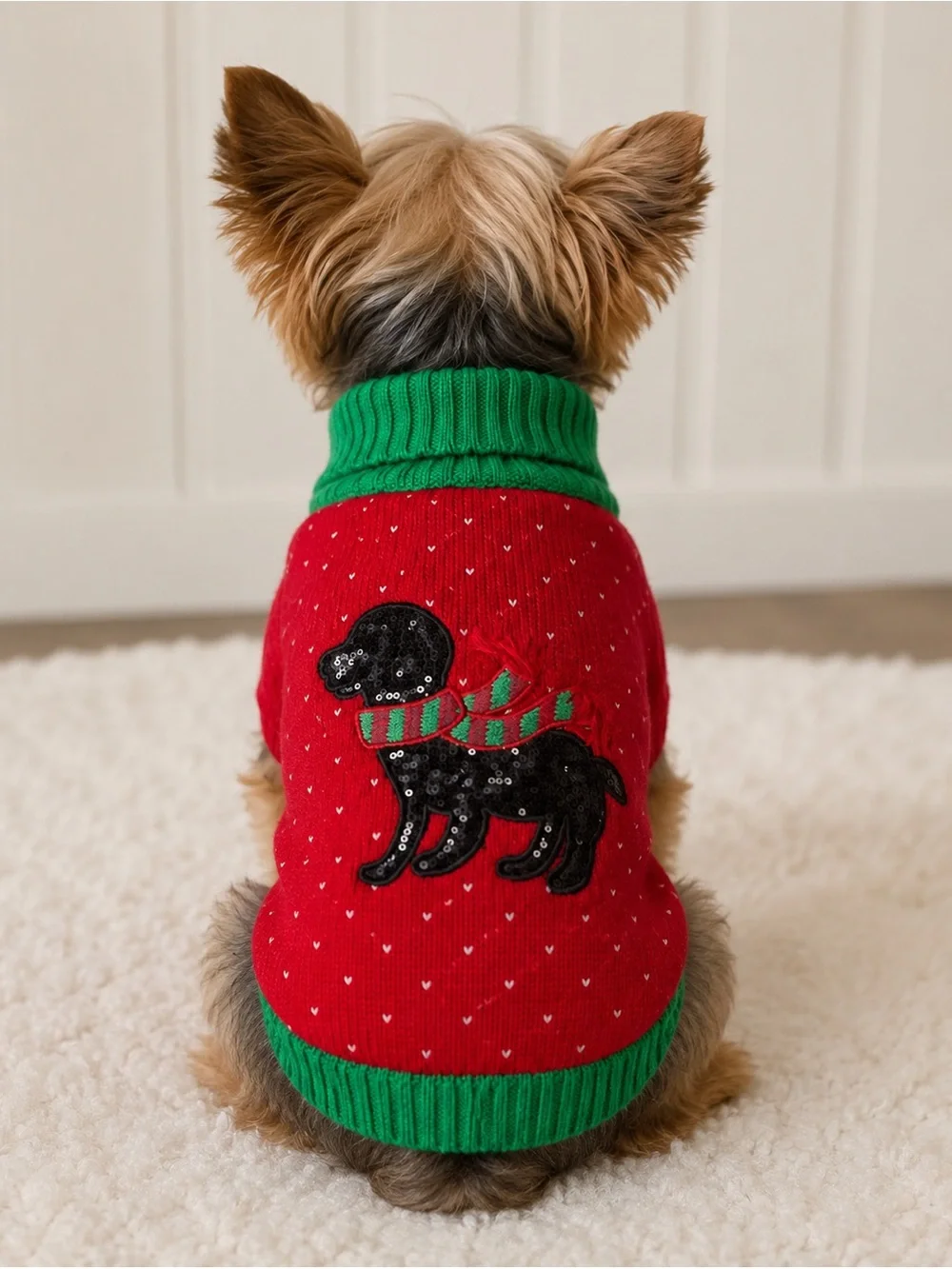 NEW w TAGS 🔖 2/for $20 🪩 Holiday Puppy Sweater Red, Green Polka Dot (Medium)